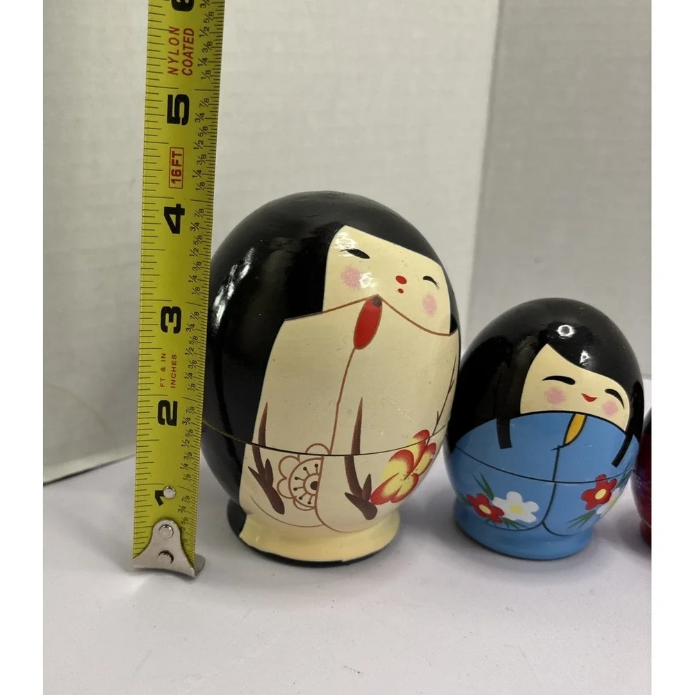 Vtg‎ Kawaii Kokeshi Nesting Dolls 6 Pieces Gift Japan Lotus Flower 4 In